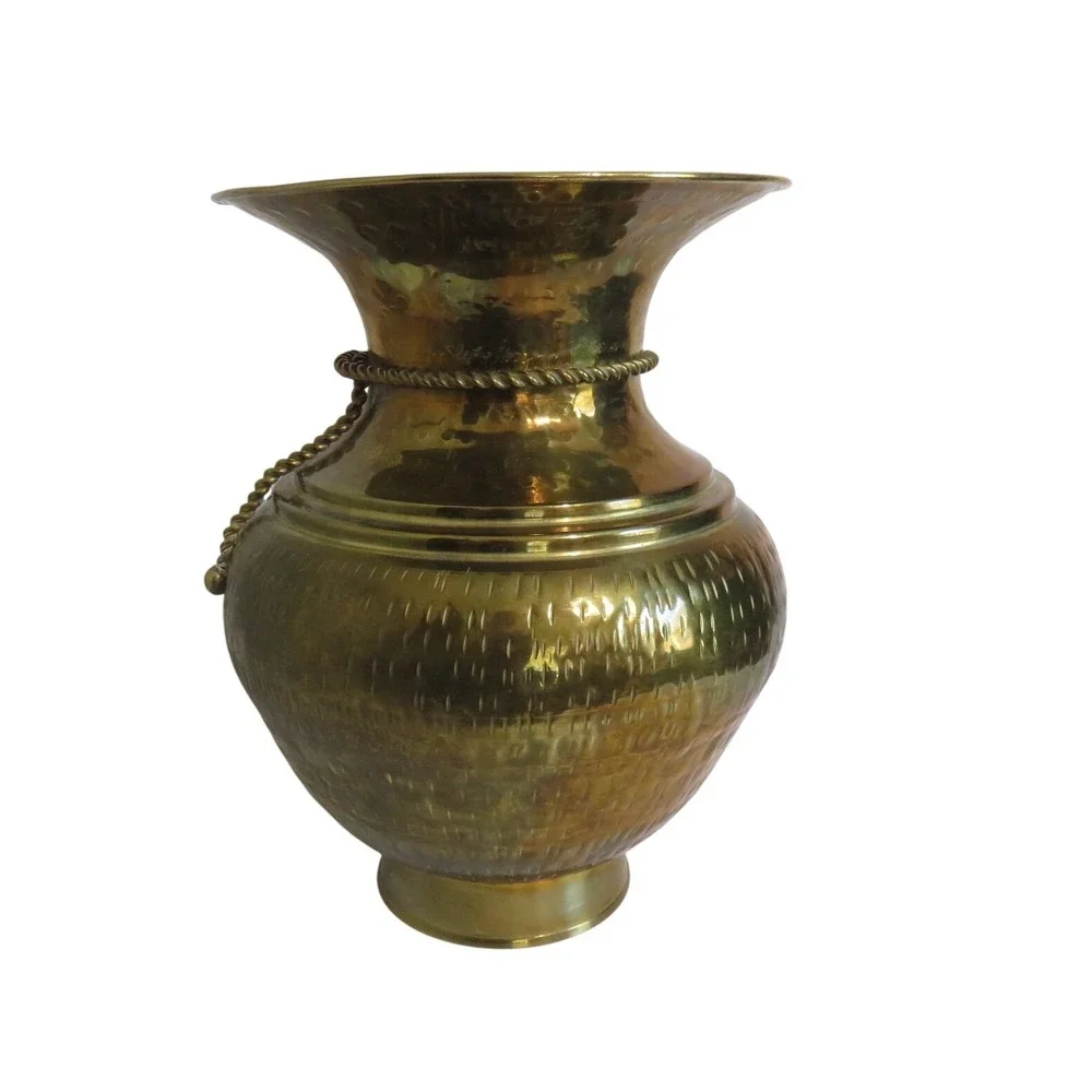 Large GATCO Solid Brass Hammered Finish Vase Rope Detail Made in India‎